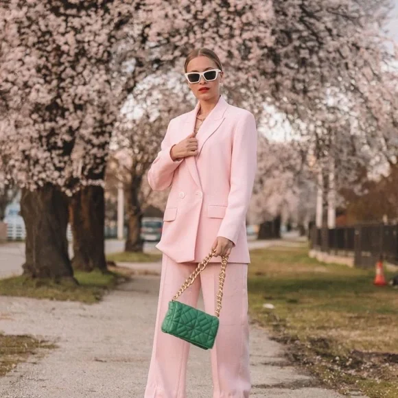 Zara Pink Double Breasted Blazer 2701/644 and Matching High Waist Pant 2702/644 - Picture 2 of 7